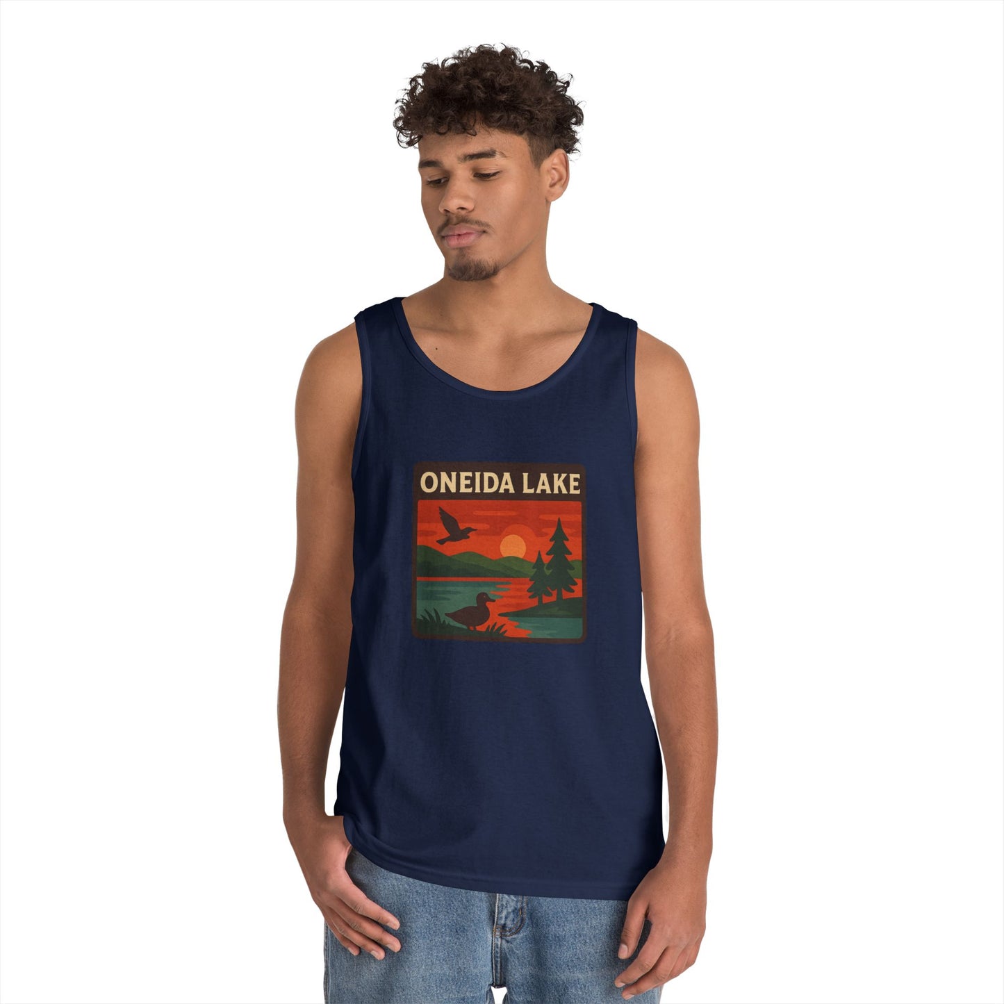 Oneida Lake Vintage Unisex Heavy Cotton Tank Top, Summer Shirt, Lake Apparel, Outdoor Activity, Gift for Nature Lovers