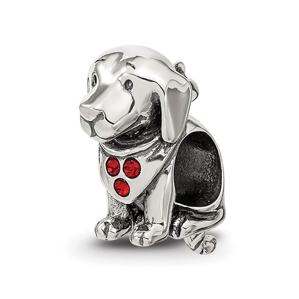 Sterling Silver & Red Crystals Bandana Dog w/ Dangling Tail Bead Charm
