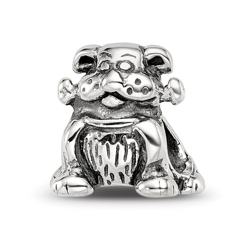 Sterling Silver Dog with a Bone Bead Charm