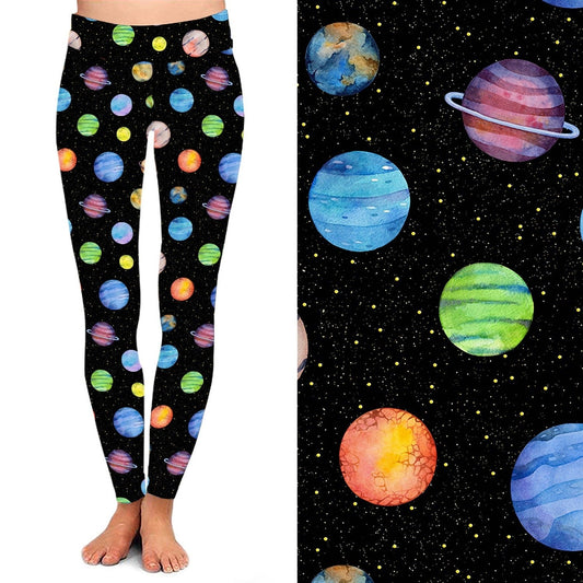 Watercolor Space Leggings – Galaxy Planet  Leggings with Pockets