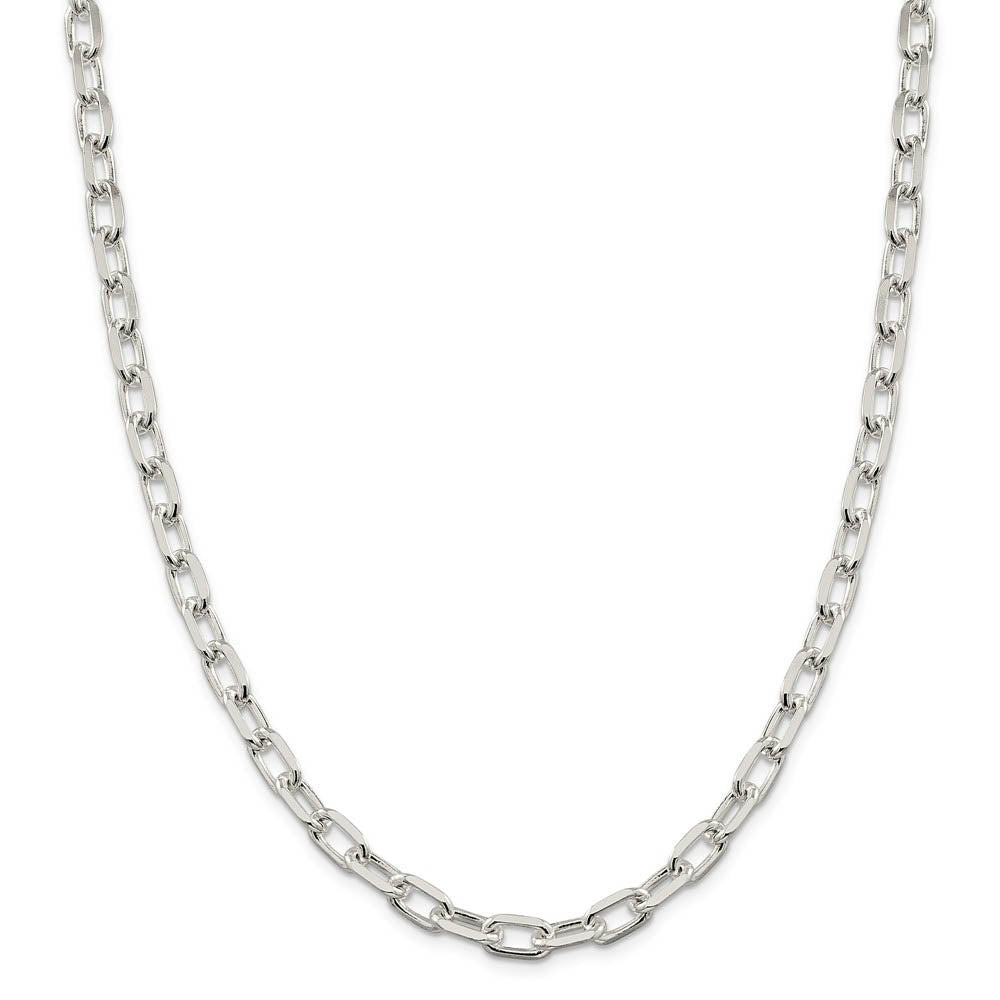 Men's 7.5mm Sterling Silver D/C Solid Elongated Cable Chain Necklace