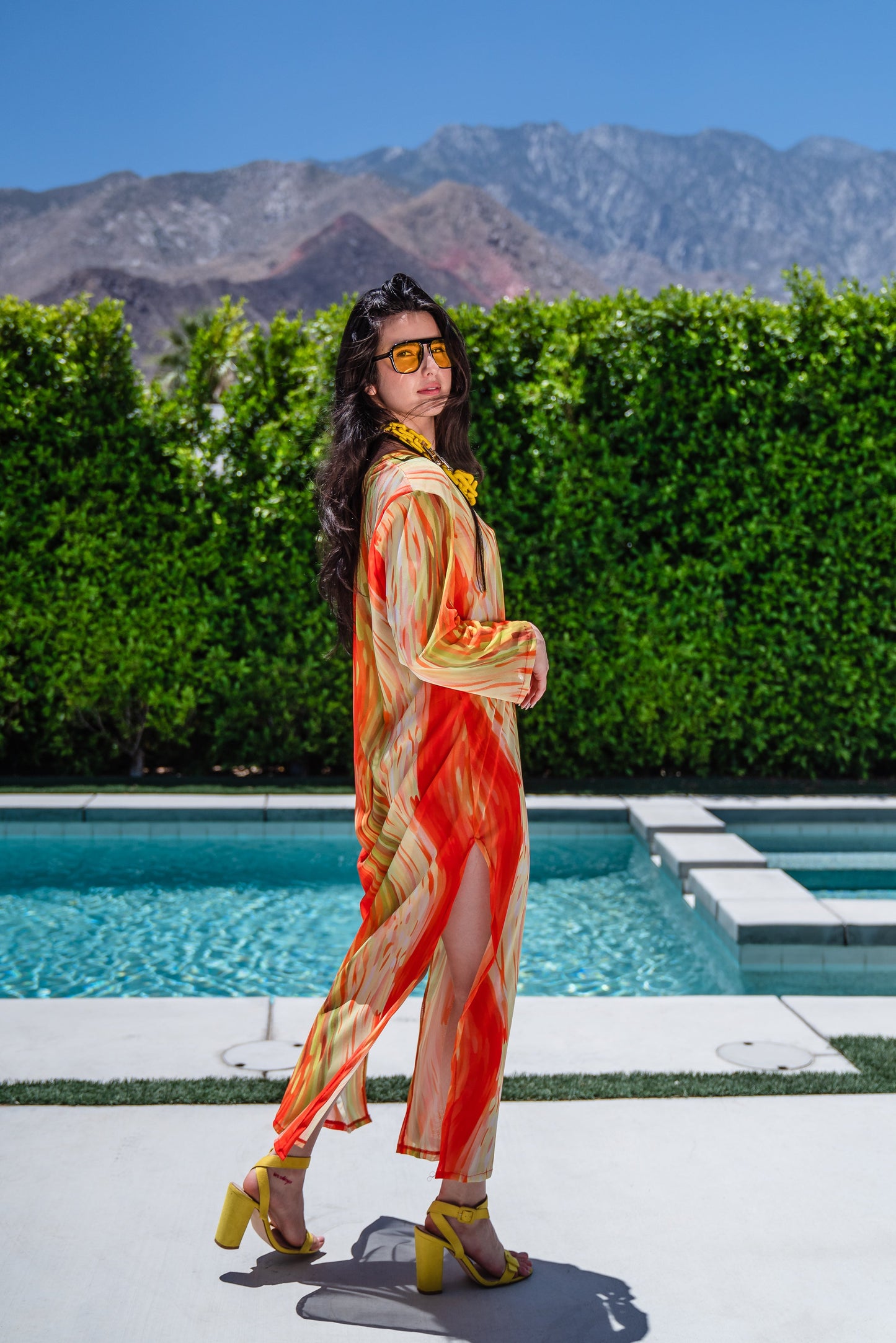 Citron Longline Caftan With Sleeves