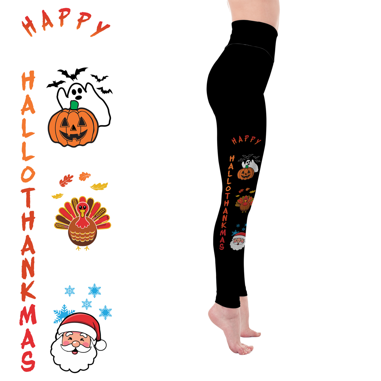 Happy  HalloThanksMas Leggings with Pockets
