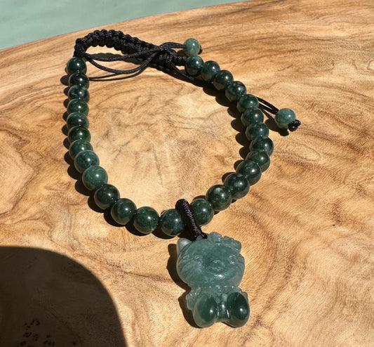 Guatemalan Jadeite Bead Bracelet Kitty - Adjustable