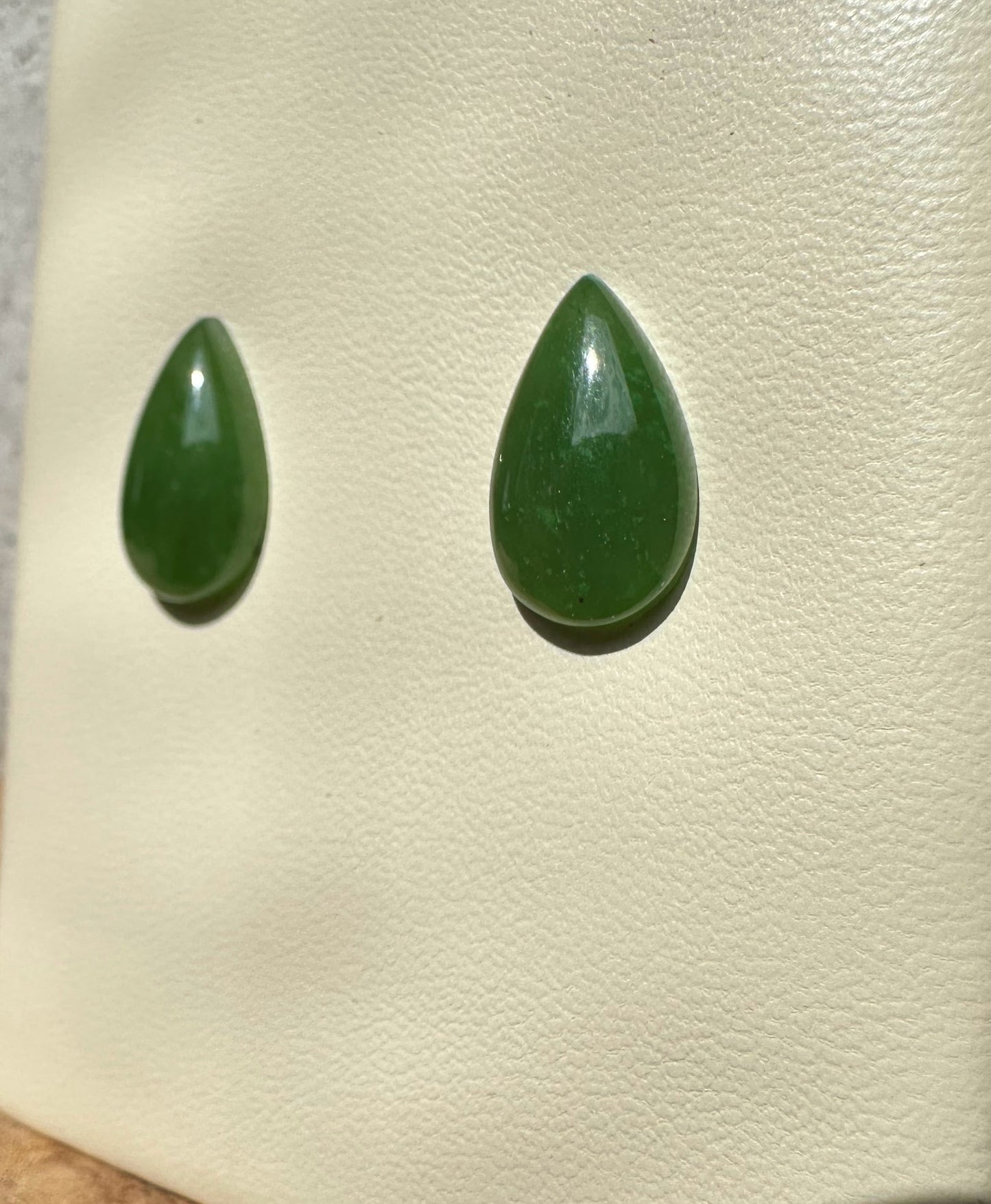 Pear Shape Jade Stud Earrings, 14mm