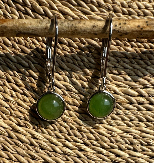 Jade Round Leaverback Earrings 6mm