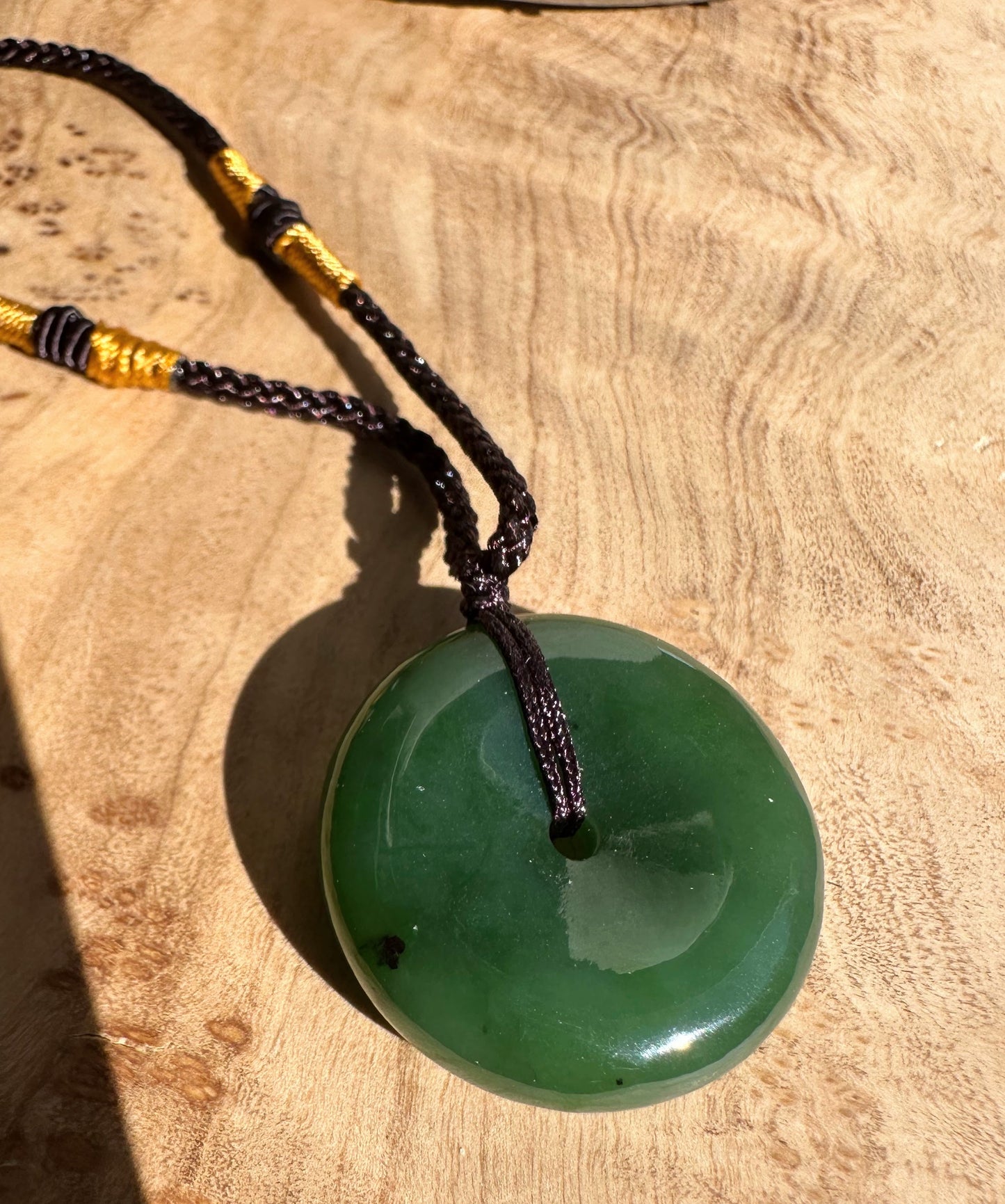 Jade PI (Donut) on Nylon Brown Cord - 25mm