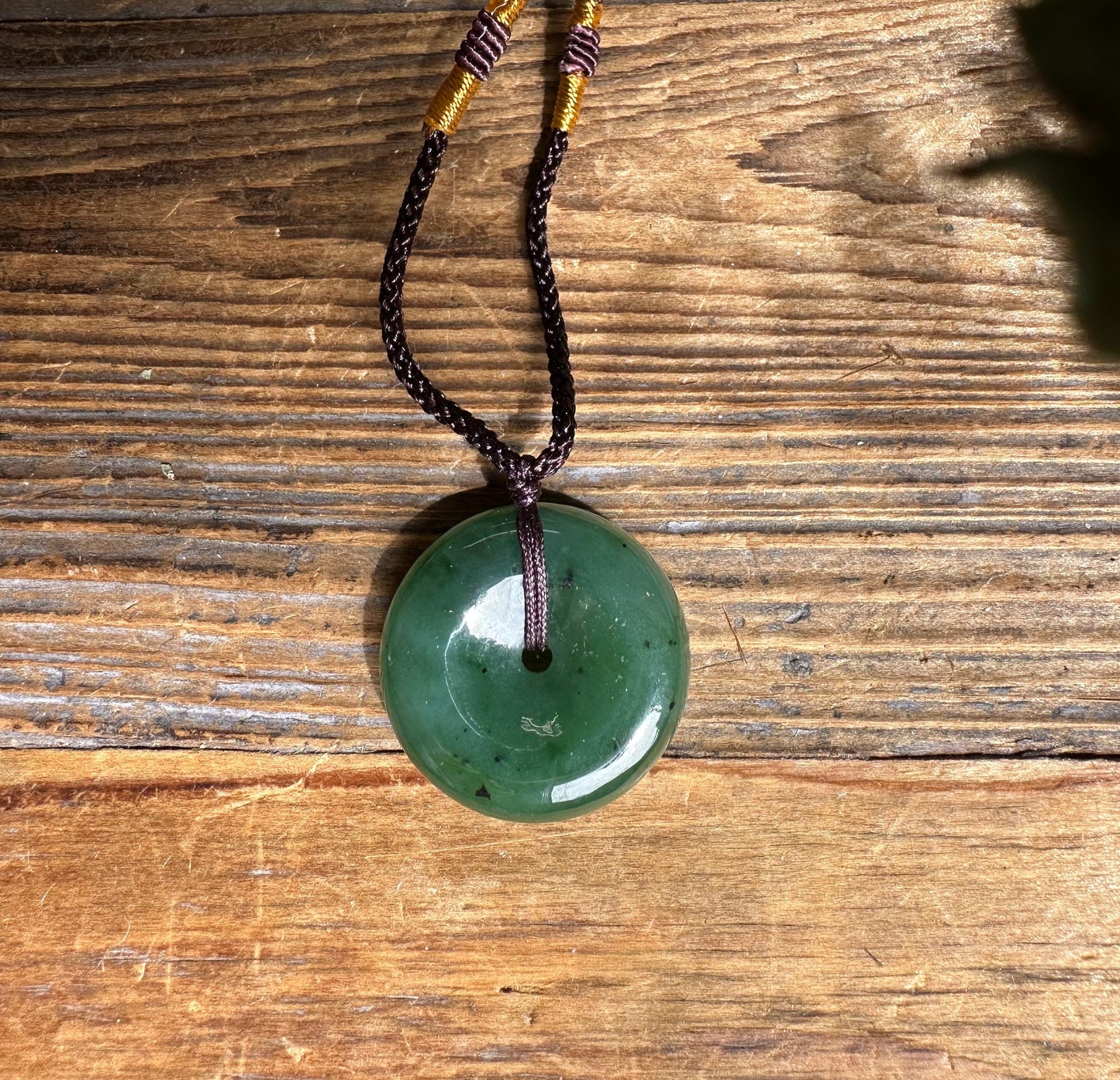 Jade PI (Donut) on Nylon Brown Cord - 25mm