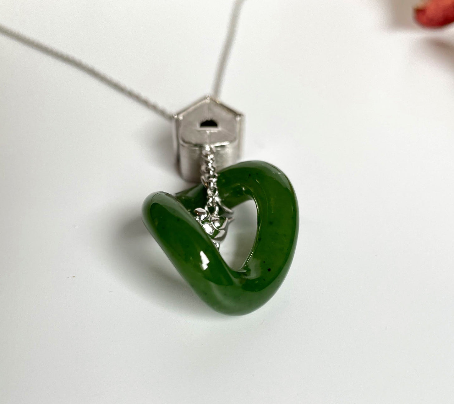 Jade Silver Birdhouse Pendant