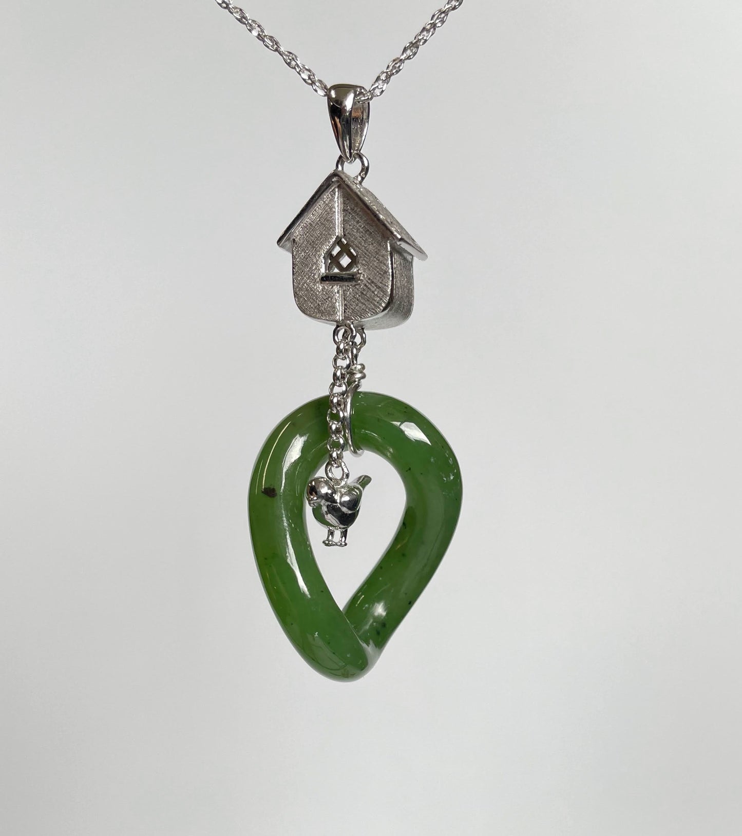Jade Silver Birdhouse Pendant