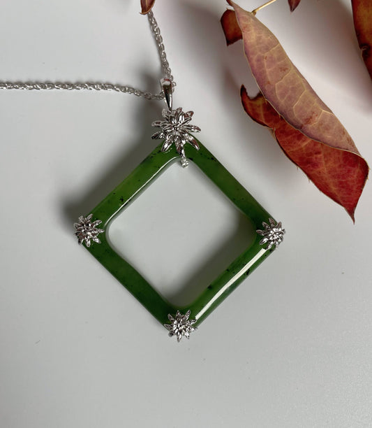 Jade Sterling Silver Square Pendant, 30mm