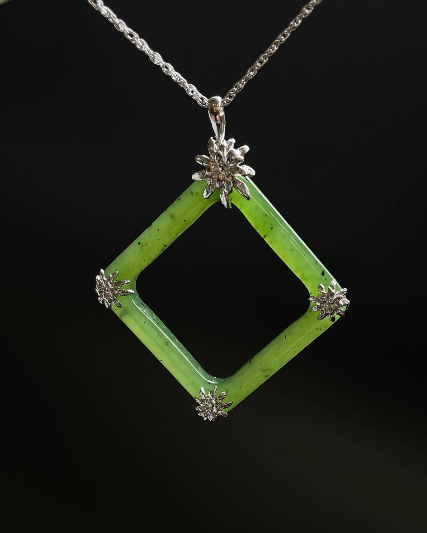 Jade Sterling Silver Square Pendant, 30mm