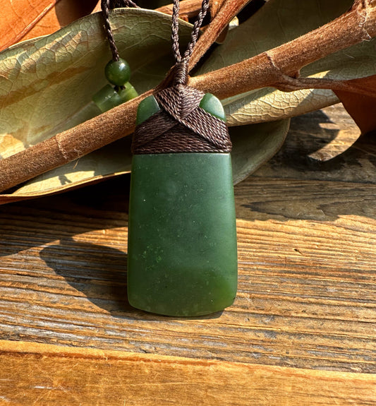 Dark Green Jade Adze Pendant, 50mm