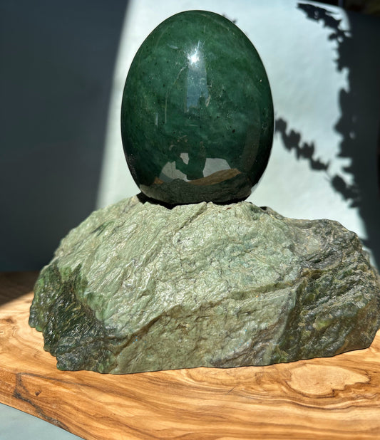 Large Jade Egg On A Base - 5"
