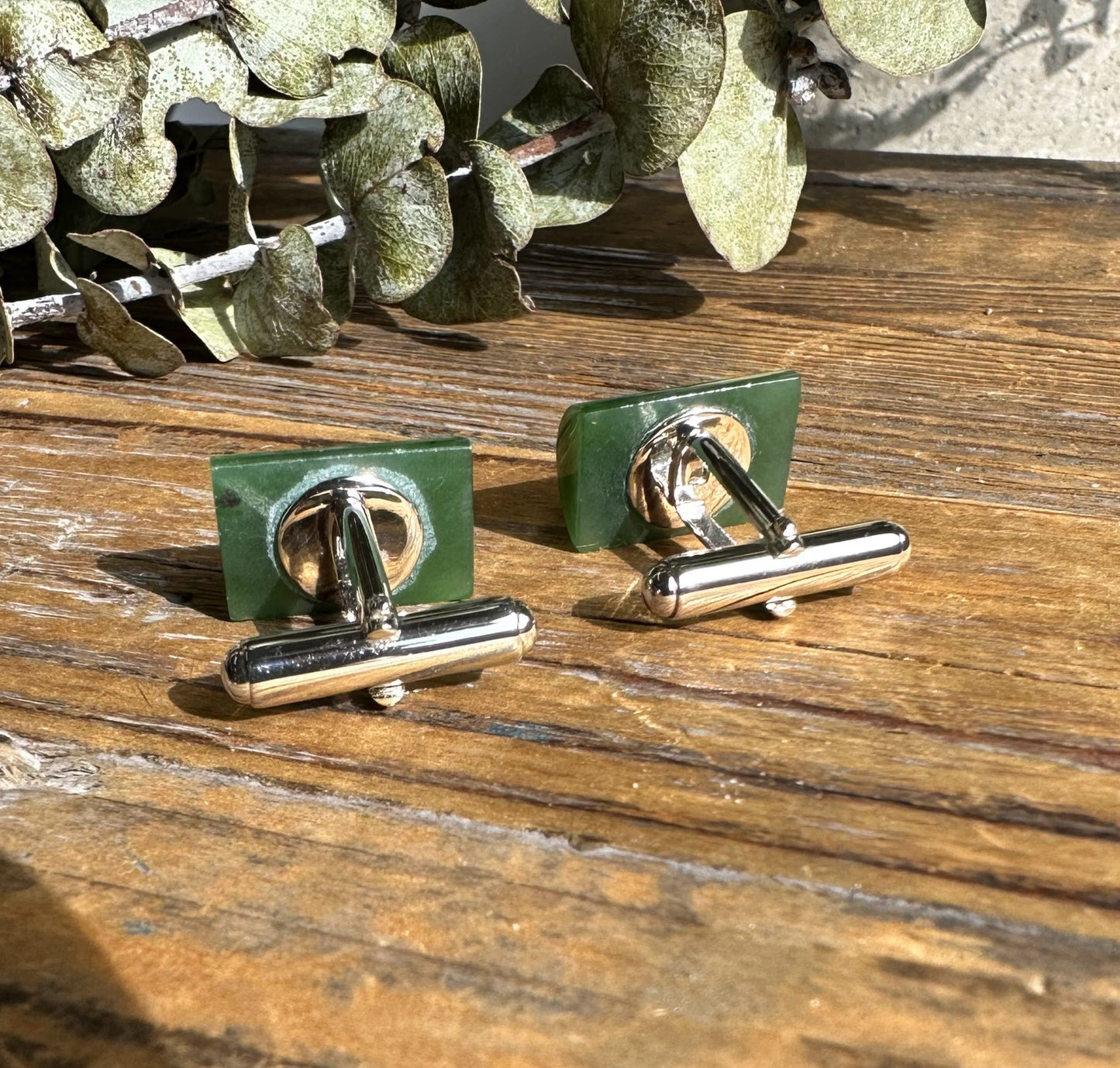 Jade Cufflinks, 0005-1 Sterling Silver