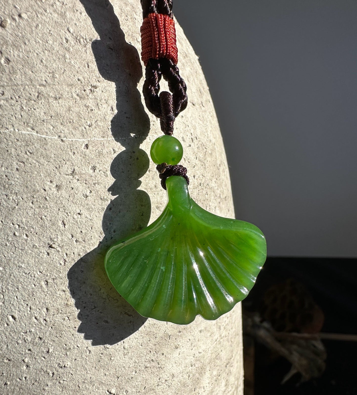Canadian Jade Ginkgo Leaf Pendant, 30mm