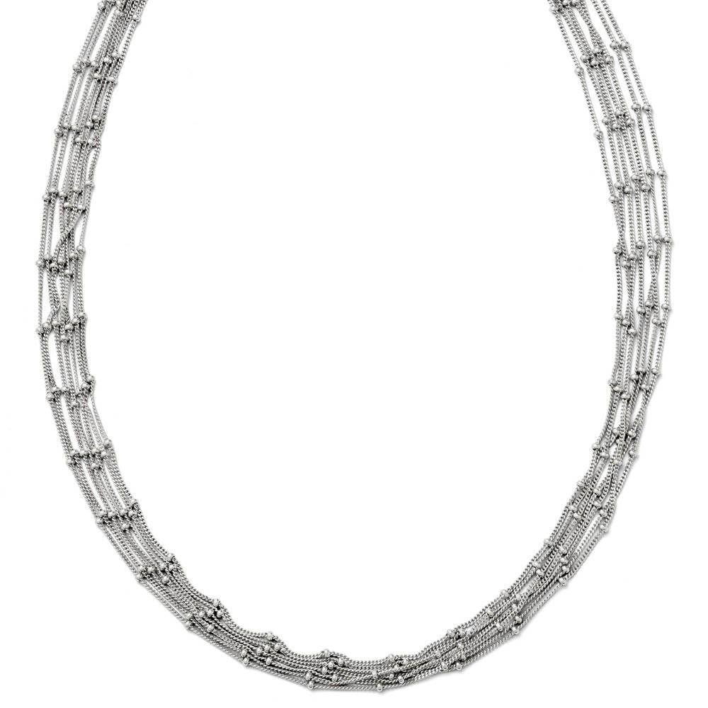 Seven Strand Beaded Curb Chain Necklace in Sterling Silver, 18 Inch