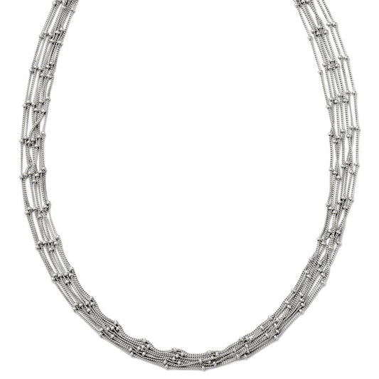 Seven Strand Beaded Curb Chain Necklace in Sterling Silver, 18 Inch