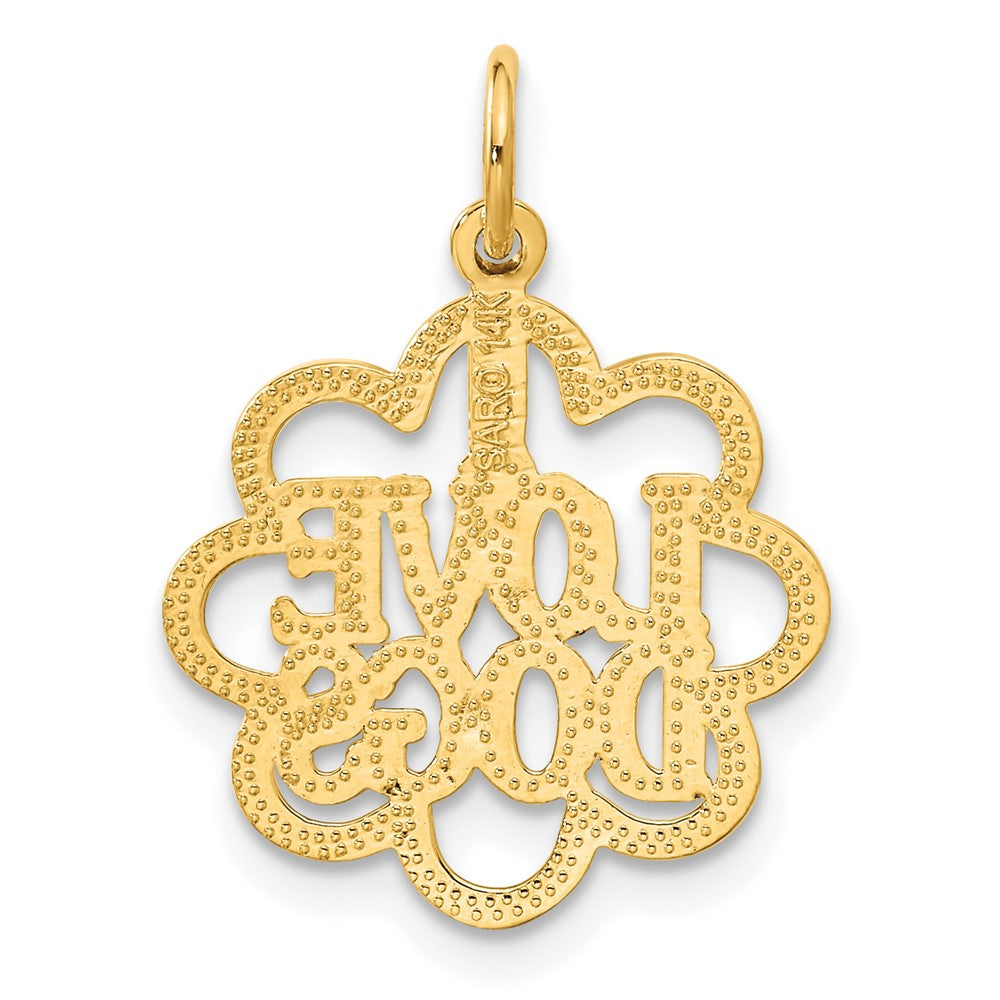 14k Yellow Gold I Love Dogs Scalloped Edge Pendant