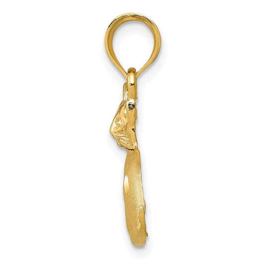 14k Yellow Gold Satin and Polished, Diamond Cut Cat Pendant