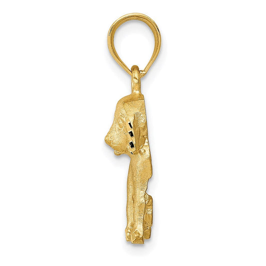 14k Yellow Gold 2D Satin and Diamond Cut Dog Pendant or Charm