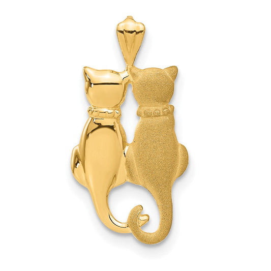 14k Yellow Gold Satin and Polished Double Cat Pendant
