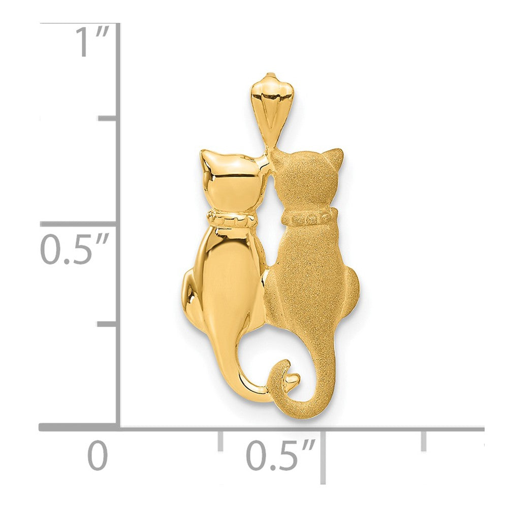 14k Yellow Gold Satin and Polished Double Cat Pendant