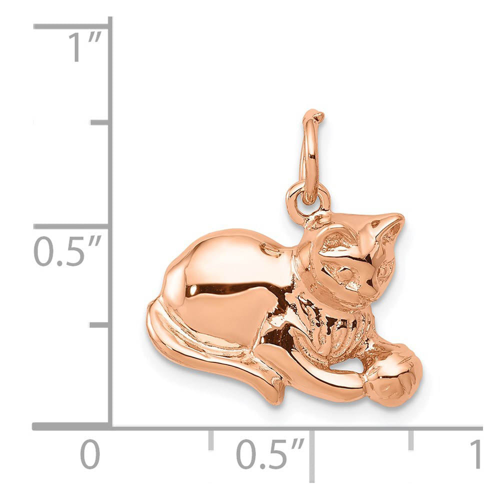 14k Rose Gold 2D Cat and Ball Charm and Pendant