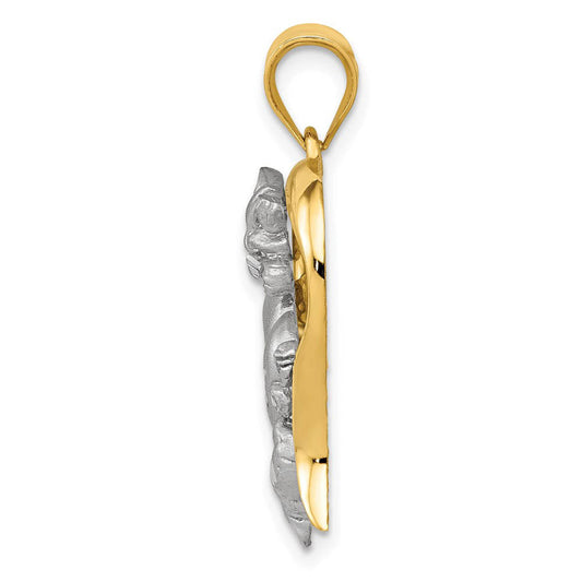14k Two Tone Gold Satin and Diamond Cut Cat and Heart Pendant