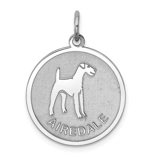 Sterling Silver Laser Etched Airedale Terrier Dog Pendant, 19mm
