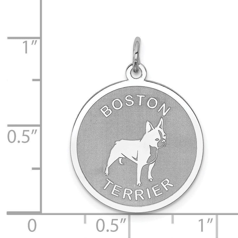 Sterling Silver Laser Etched Boston Terrier Dog Pendant, 19mm