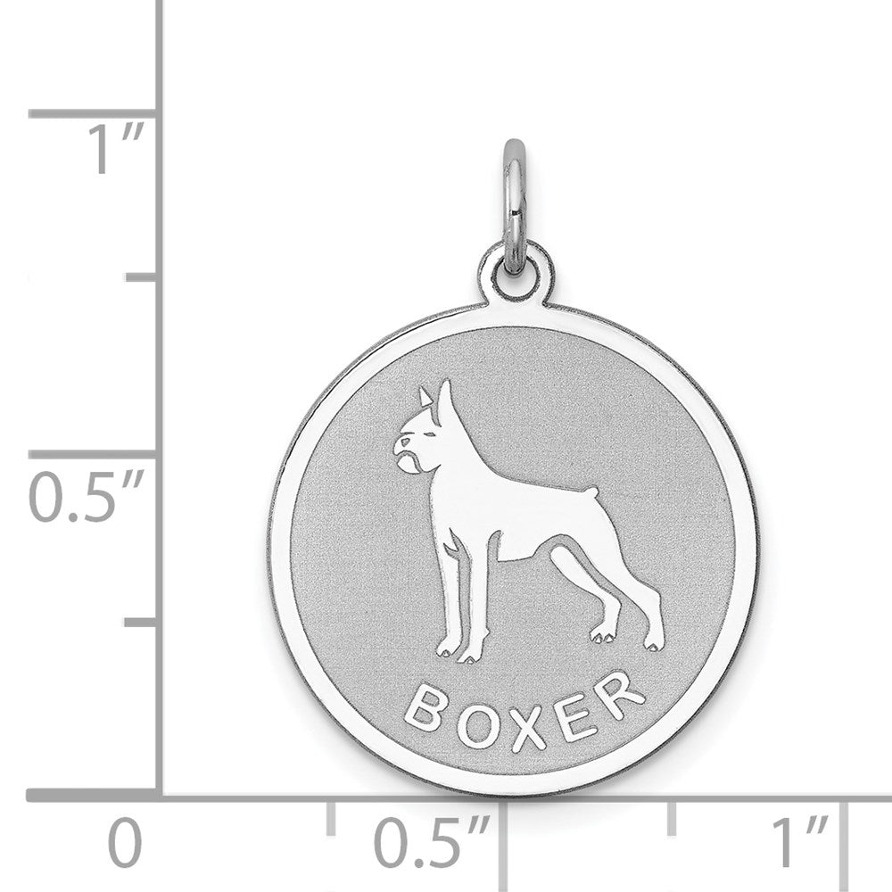 Sterling Silver Laser Etched Boxer Dog Pendant, 19mm