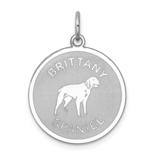 Sterling Silver Laser Etched Brittany Spaniel Dog Pendant, 19mm