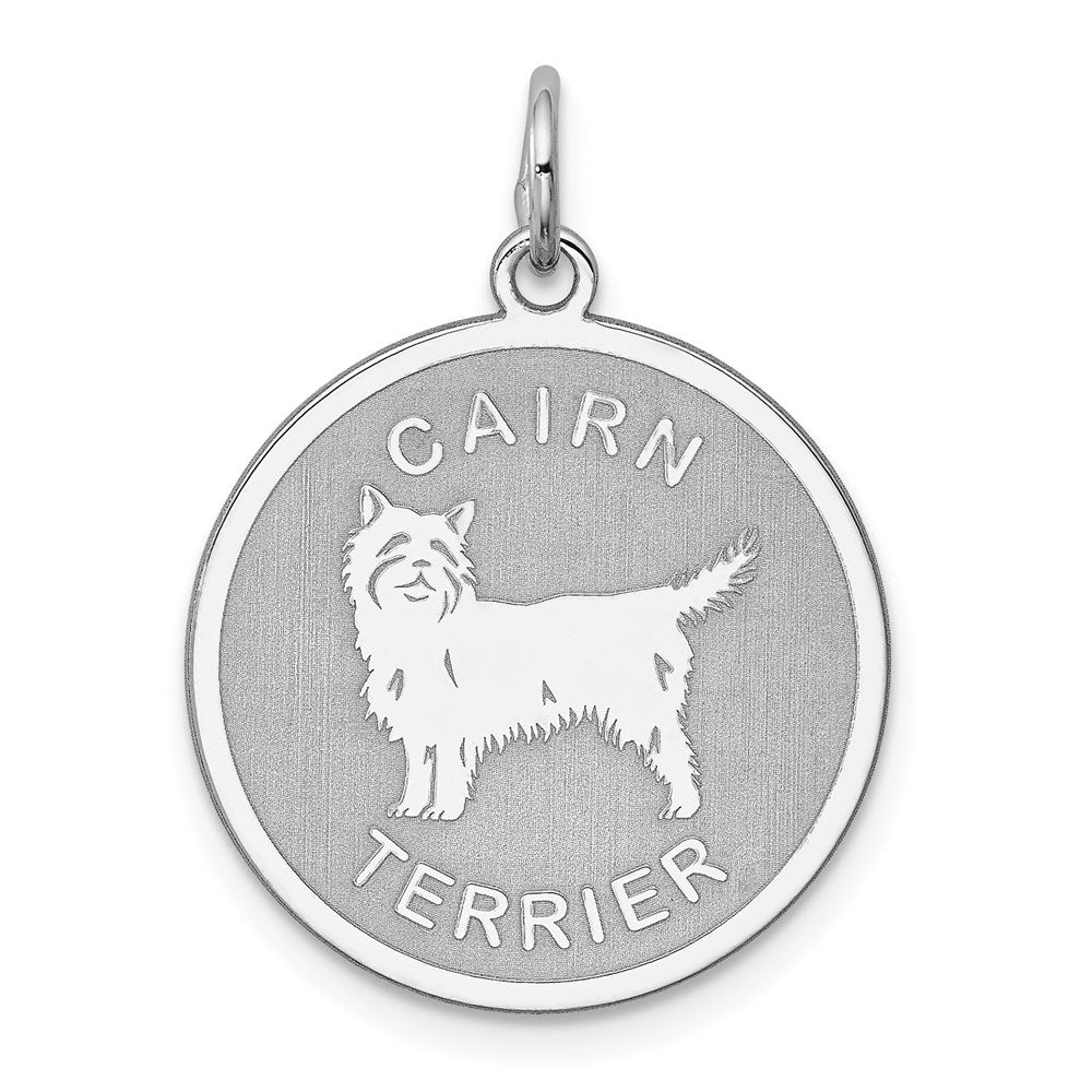 Sterling Silver Laser Etched Cairn Terrier Dog Pendant, 19mm