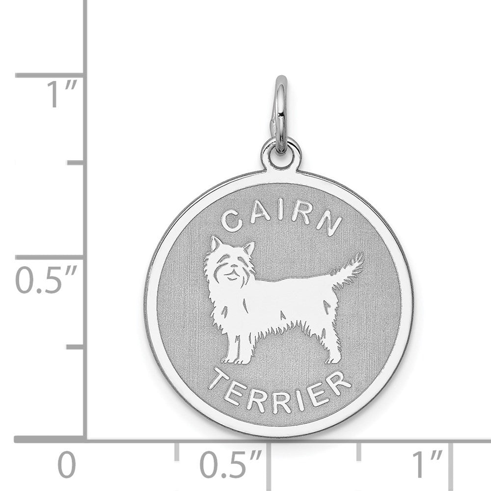 Sterling Silver Laser Etched Cairn Terrier Dog Pendant, 19mm