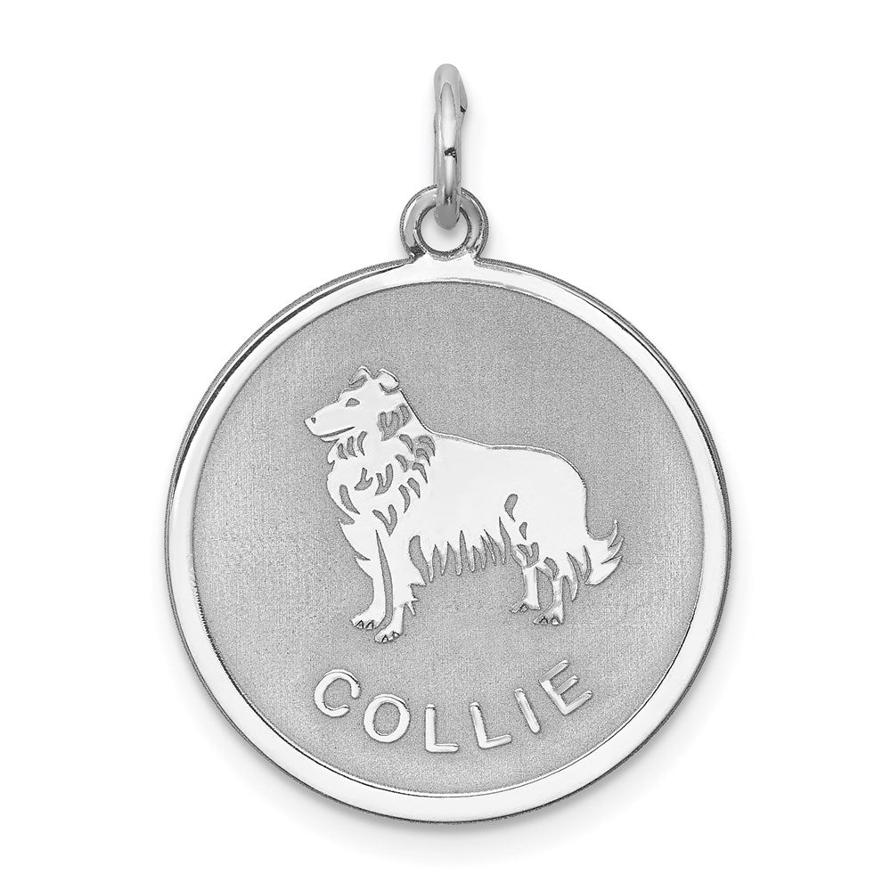 Sterling Silver Laser Etched Collie Dog Pendant, 19mm