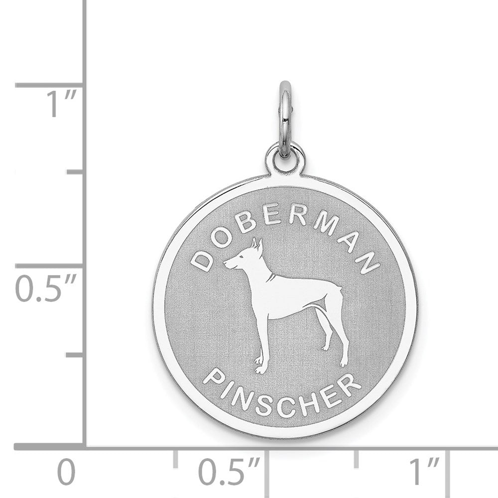 Sterling Silver Laser Etched Doberman Pinscher Dog Pendant, 19mm
