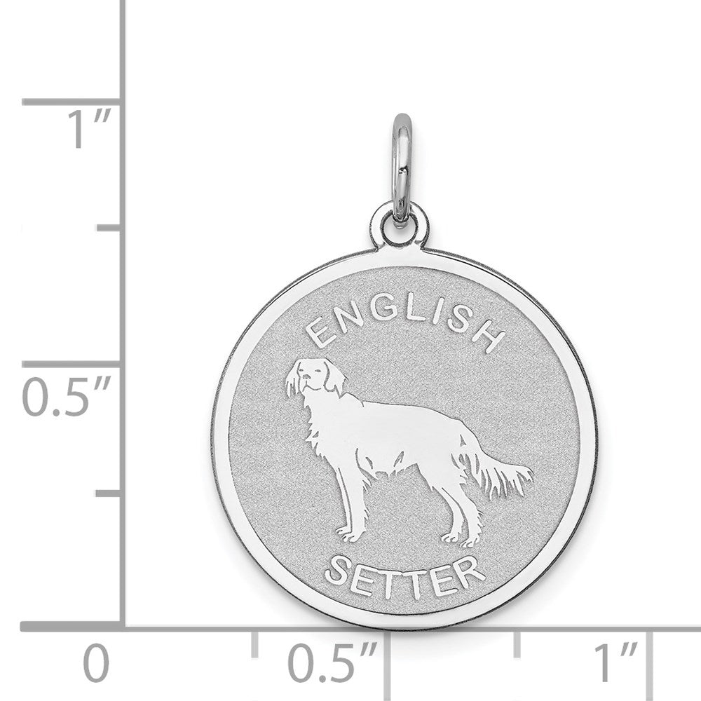 Sterling Silver Laser Etched English Setter Dog Pendant, 19mm