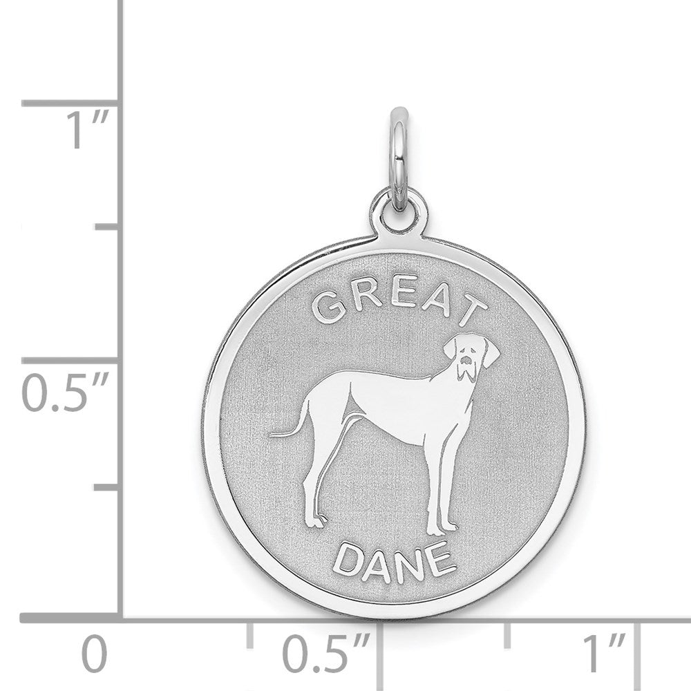 Sterling Silver Laser Etched Great Dane Dog Pendant, 19mm