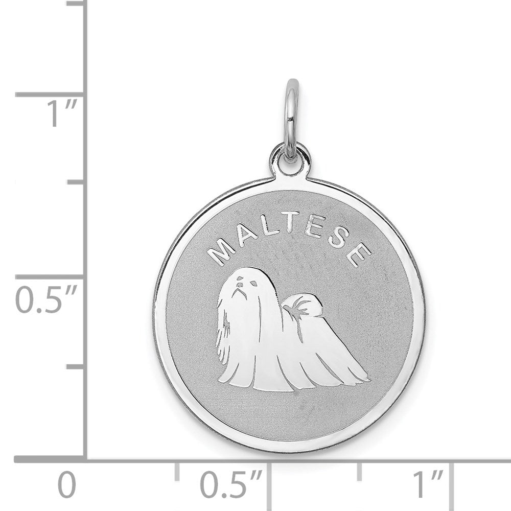 Sterling Silver Laser Etched Maltese Dog Pendant, 19mm