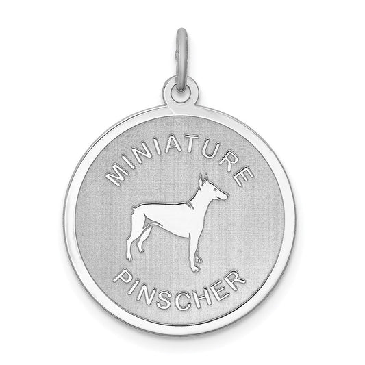 Sterling Silver Laser Etched Miniature Pinscher Dog Pendant, 19mm
