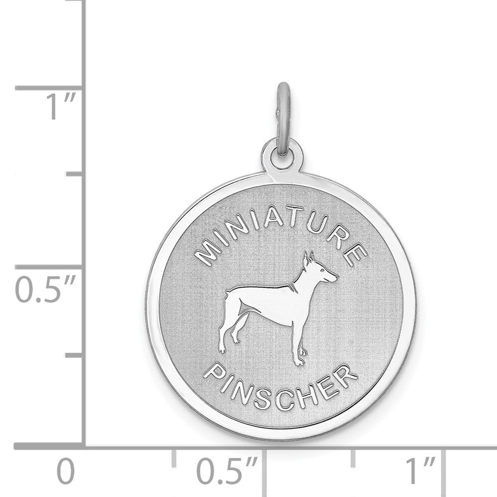 Sterling Silver Laser Etched Miniature Pinscher Dog Pendant, 19mm