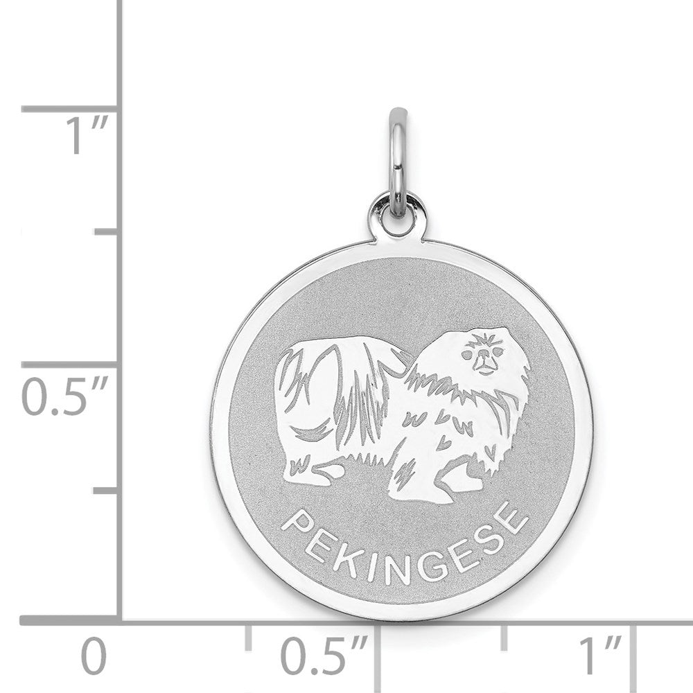 Sterling Silver Laser Etched Pekingese Dog Pendant, 19mm