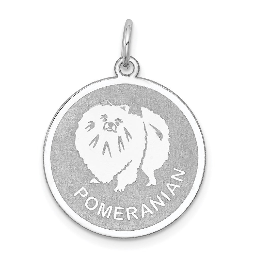 Sterling Silver Laser Etched Pomeranian Dog Pendant, 19mm