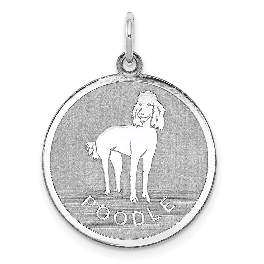 Sterling Silver Laser Etched Poodle Dog Pendant, 19mm