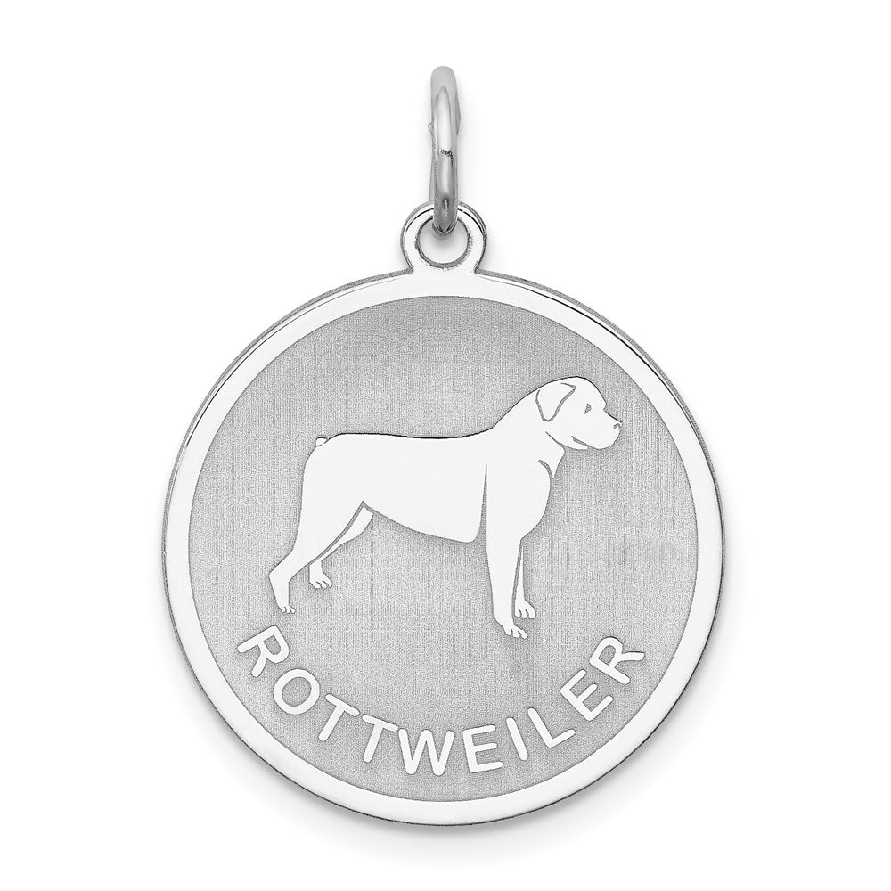 Sterling Silver Laser Etched Rottweiler Dog Pendant, 19mm