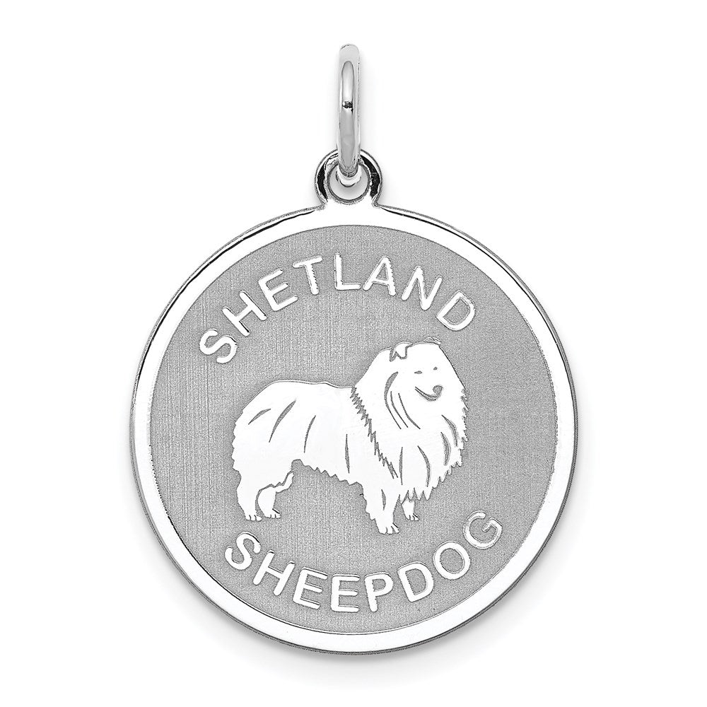 Sterling Silver Laser Etched Shetland Sheepdog Dog Pendant, 19mm