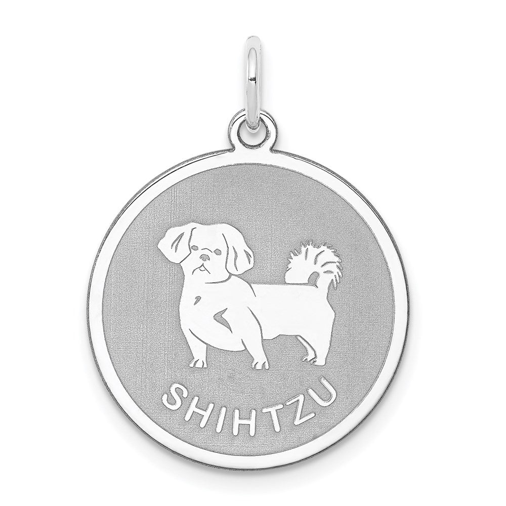 Sterling Silver Laser Etched Shih Tzu Dog Pendant, 19mm