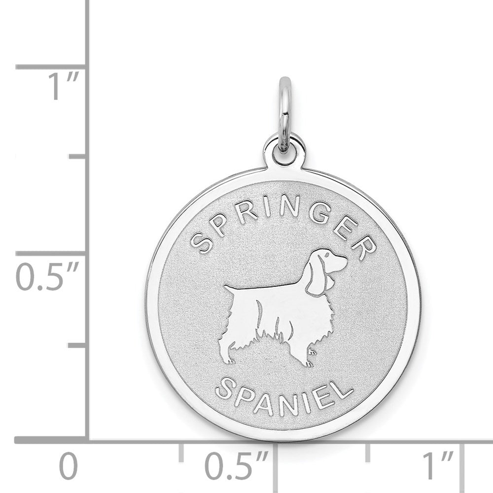 Sterling Silver Laser Etched Springer Spaniel Dog Pendant, 19mm