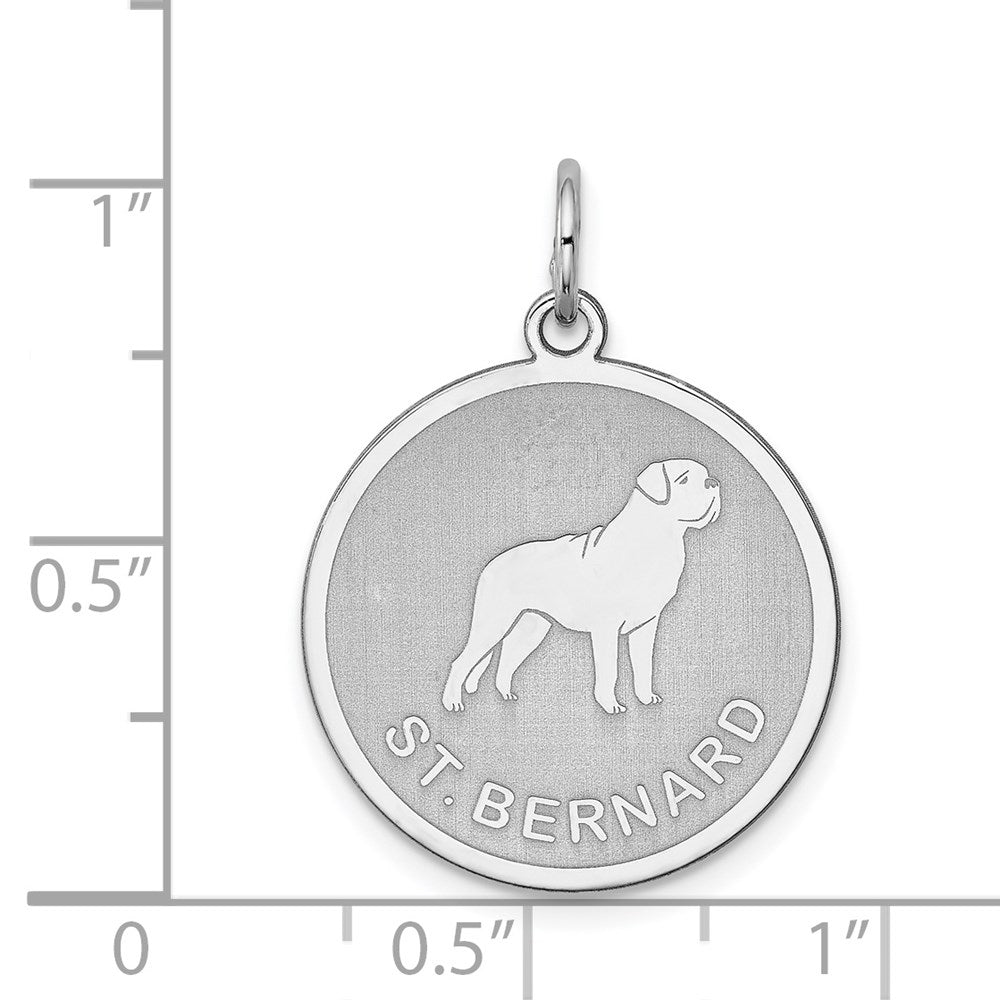 Sterling Silver Laser Etched St. Bernard Dog Pendant, 19mm